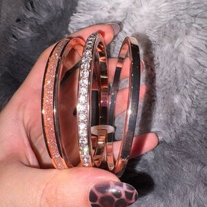 Charming Charlie Rose Gold Crystal & Glitter Bangle Bracelet Set